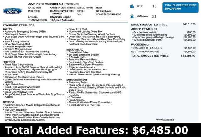 2024 Ford Mustang GT Premium Fastback - 22951699 - 2