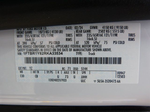2024 Ford Transit Cargo Van 3.5L V6 GAS*T-250 LOW ROOF 130" WB*"SLIDING" SIDE CARGO DOOR! - 23026474 - 36