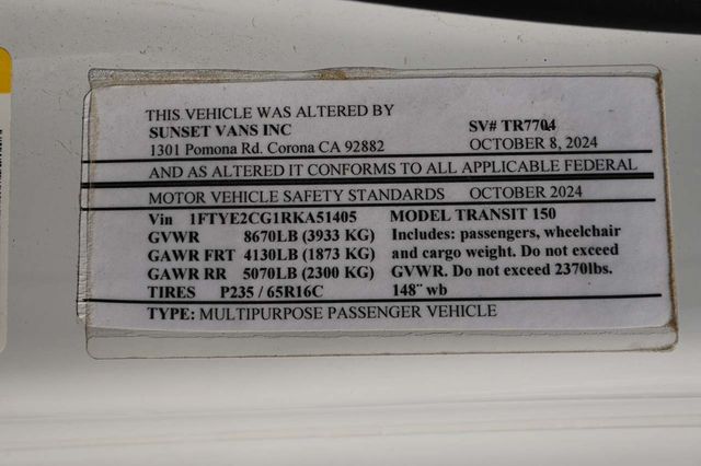 2024 Ford Transit Cargo Van T-150 148" Med Rf 8670 GVWR AWD - 23096554 - 33