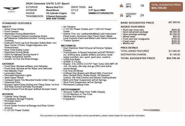 2024 Genesis GV70 3.5T Sport AWD - 22996940 - 2