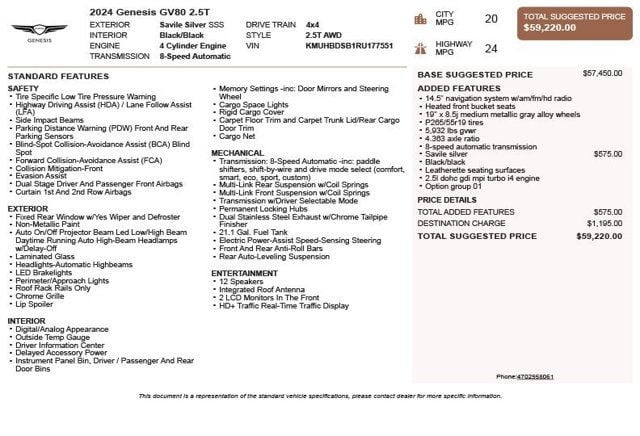 2024 Genesis GV80 2.5T AWD - 22984621 - 2