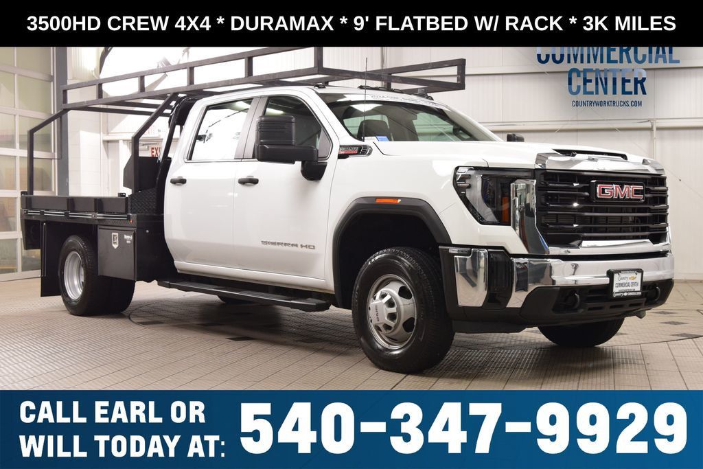 2024 GMC Sierra 3500HD 3500HD CREW 4X4 * DURAMAX * 9' FLATBED W/RACK * 3K MILES - 23072493 | Video 1