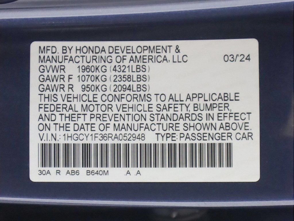 2024 Honda Accord Sedan EX CVT - 22725260 - 44