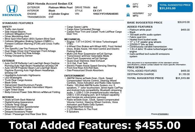 2024 Honda Accord Sedan EX CVT - 22942202 - 2