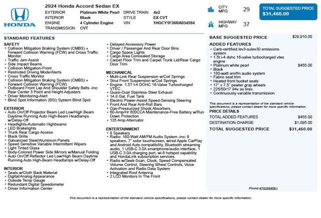 2024 Honda Accord Sedan EX CVT - 23004113 - 2