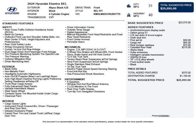 2024 Hyundai Elantra SEL IVT - 22995351 - 2