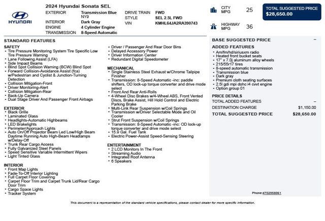 2024 Hyundai Sonata SEL 2.5L FWD - 23040167 - 2