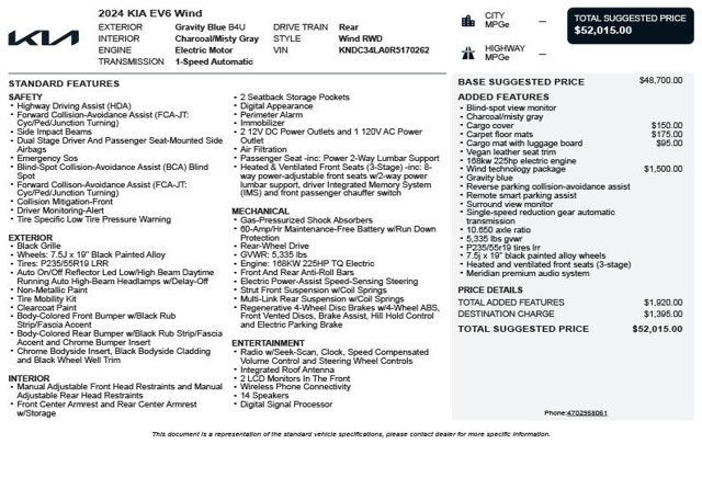 2024 Kia EV6 Wind RWD - 23010819 - 2