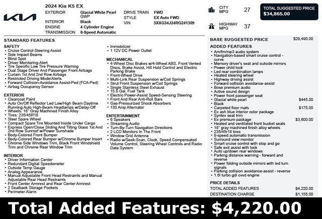 2024 Kia K5 EX Automatic FWD - 22948446 - 2