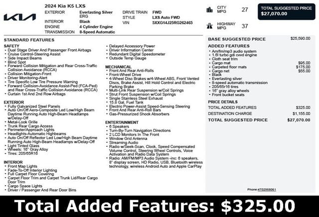 2024 Kia K5 LXS Automatic FWD - 22975492 - 2