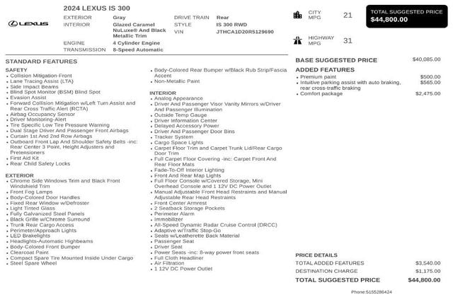 2024 Lexus IS IS 300 RWD - 23094874 - 2