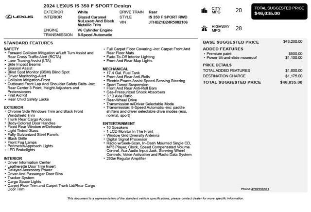 2024 Lexus IS IS 350 F SPORT Design RWD - 23003479 - 2