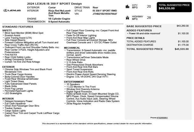 2024 Lexus IS IS 350 F SPORT Design RWD - 23024119 - 2