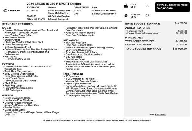 2024 Lexus IS IS 350 F SPORT Design RWD - 23024120 - 2