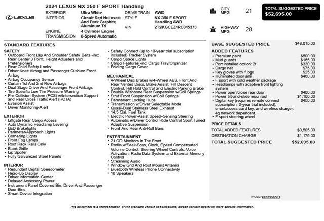 2024 Lexus NX NX 350 F SPORT Handling AWD - 23003815 - 2