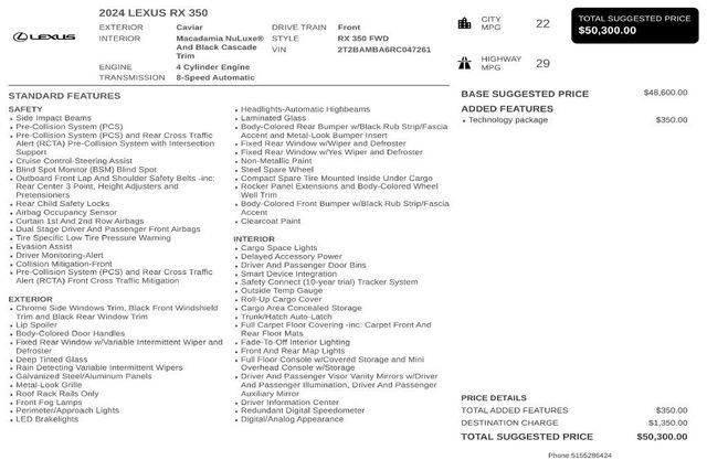 2024 Lexus RX RX 350 FWD - 23066647 - 2