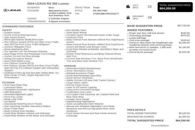 2024 Lexus RX RX 350 Luxury FWD - 23080378 - 2