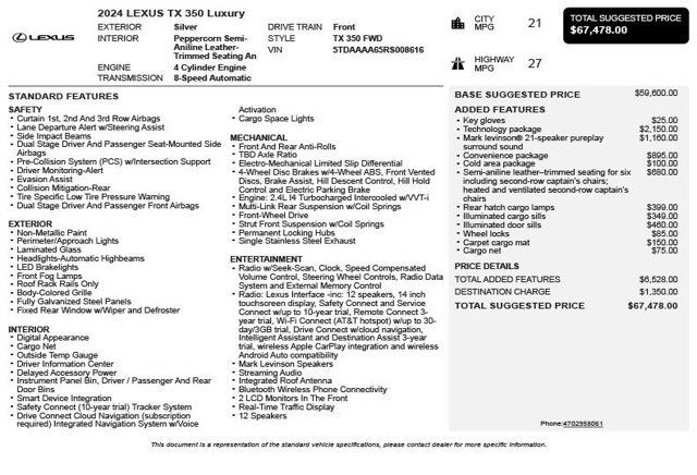 2024 Lexus TX TX 350 Luxury FWD - 23003829 - 2