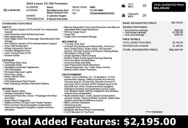 2024 Lexus TX TX 350 Premium AWD - 22954340 - 2