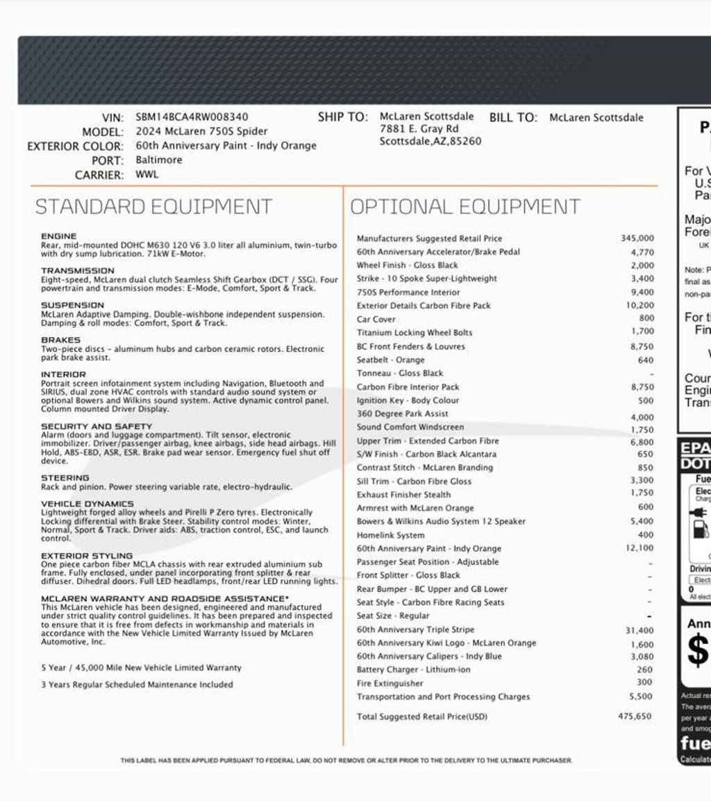2024 McLaren 750S Original MSRP $475,650 - 22896701 - 17