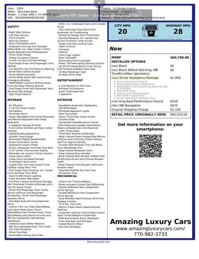 2024 Mercedes-Benz C-Class AMG C 43 4MATIC Sedan - 23065096 - 23
