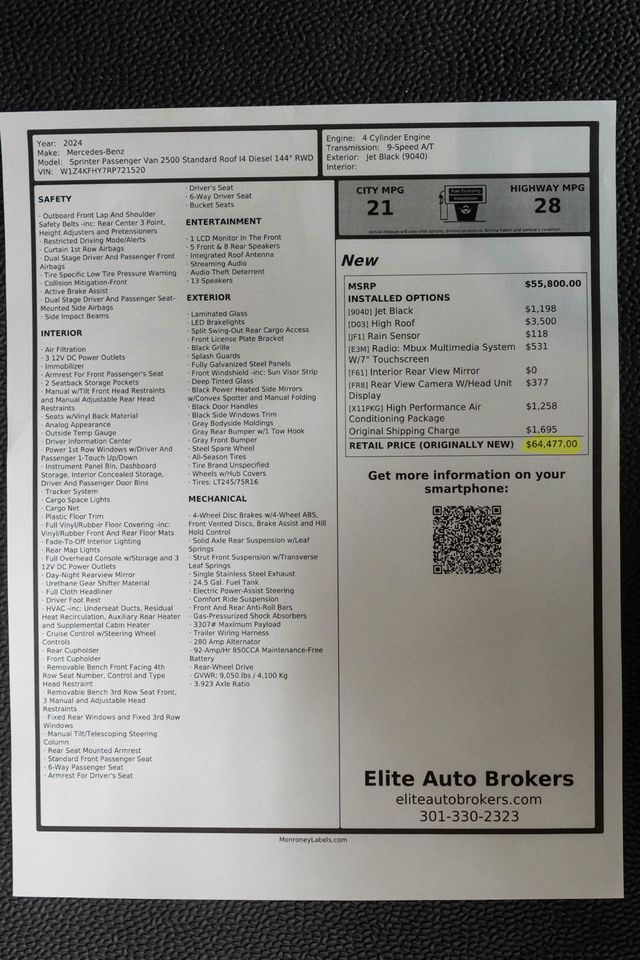 2024 Mercedes-Benz Sprinter Passenger Van 2500 Standard Roof I4 Diesel 144" RWD - 23086504 - 33