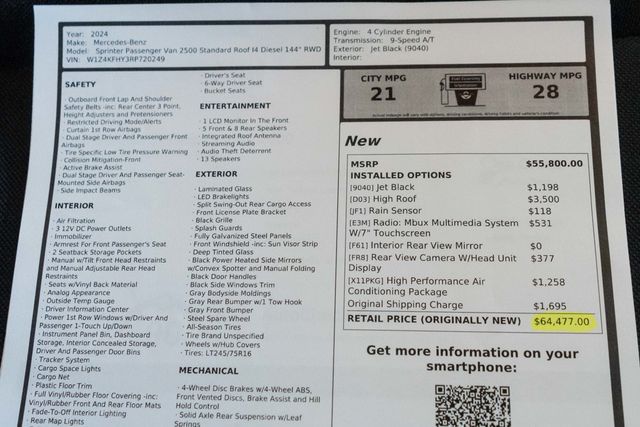 2024 Mercedes-Benz Sprinter Passenger Van 2500 Standard Roof I4 Diesel 144" RWD - 23089151 - 39