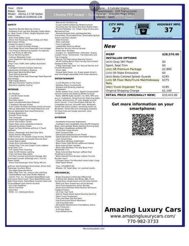 2024 Nissan Altima 2.5 SR Sedan - 23056520 - 20