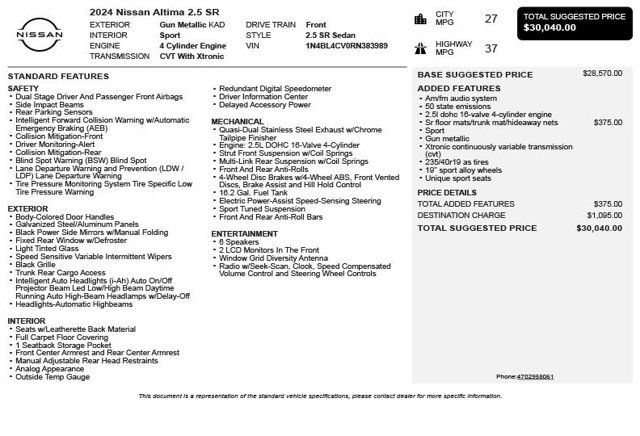 2024 Nissan Altima 2.5 SR Sedan - 22996922 - 2