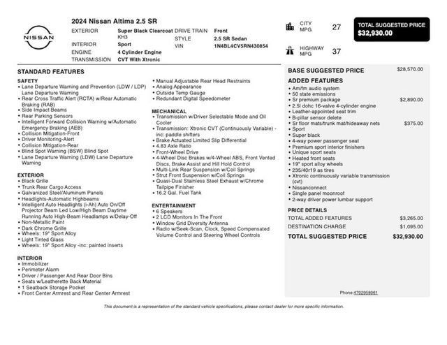 2024 Nissan Altima 2.5 SR Sedan - 23062751 - 2