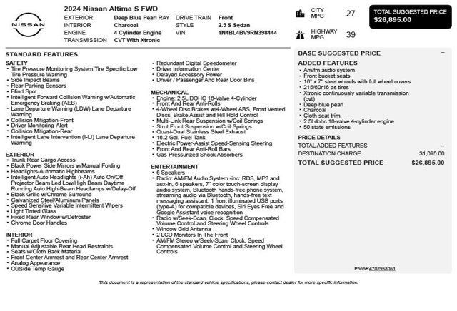 2024 Nissan Altima 2.5 S Sedan - 22966961 - 2