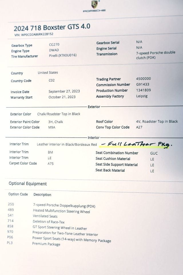 2024 Porsche 718 GTS 4.0 Roadster CHALK...1,769 Miles!!...Rare GTS 4.0 - 22706133 - 18