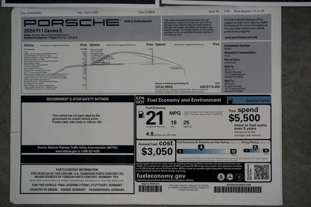 2024 Porsche 911 *7-Speed Manual* *PCCB* *FAL* *Sport-Design Pkg* *High $ MSRP* - 22919757 - 90