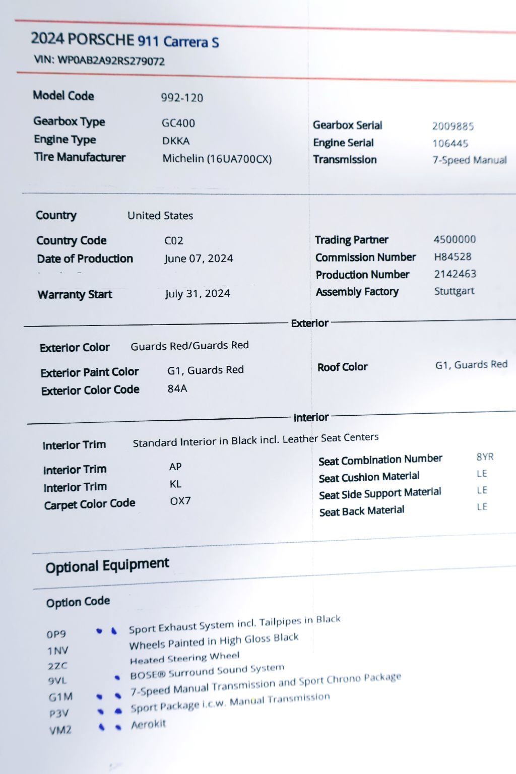 2024 Porsche CARRERA S AEROKIT GUARDS RED...2,419 Miles...7sp Manual, AEROKIT - 22900809 - 7