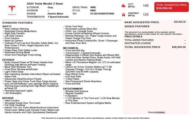 2024 Tesla Model 3 RWD - 23046121 - 2