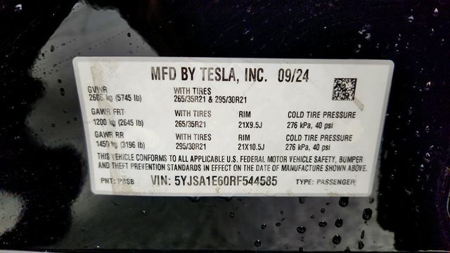 2024 Tesla Model S Plaid AWD w/ 21'' Wheels & Cream Vegan Leather Interior - 23007486 - 23