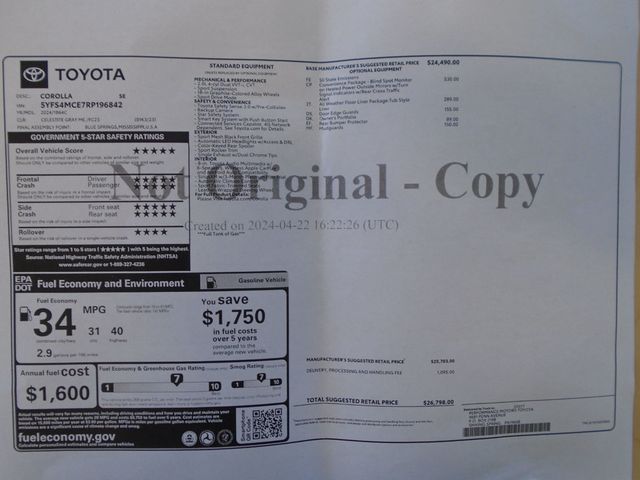 2024 Toyota Corolla SE CVT - 23078609 - 34