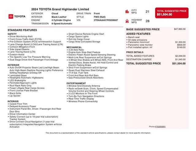 2024 Toyota Grand Highlander Limited FWD - 23020412 - 2