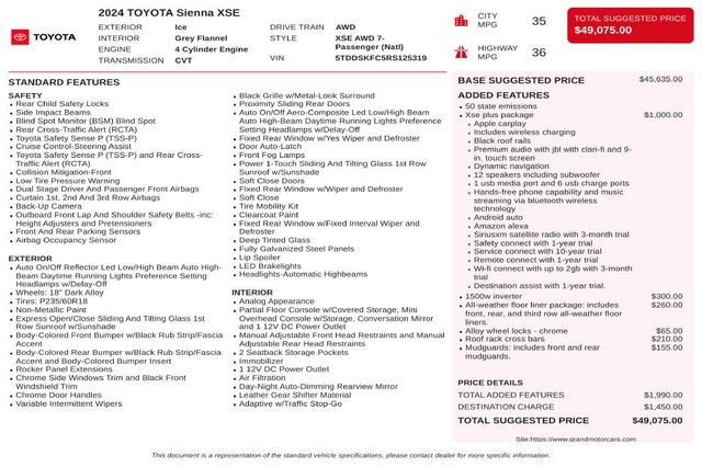 2024 Toyota Sienna XSE AWD 7-Passenger - 23084250 - 2