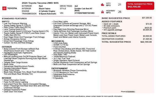 2024 Toyota Tacoma 2WD SR5 Double Cab 6' Bed Automatic - 23031033 - 2