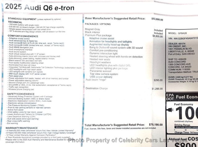 2025 Audi Q6 e-tron Premium Plus, Clean carfax, 321 miles of range - 22996440 - 7