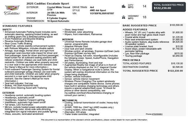 2025 Cadillac Escalade 4WD 4dr Sport - 23021034 - 2