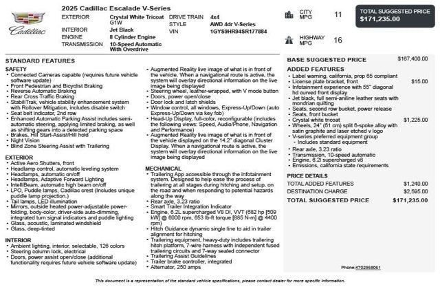2025 Cadillac Escalade AWD 4dr V-Series - 22997518 - 2