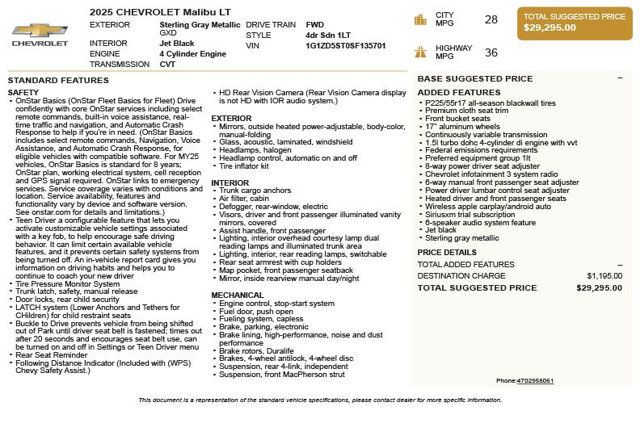 2025 Chevrolet Malibu 4dr Sedan 1LT - 23003797 - 2