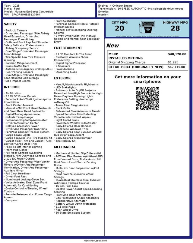 2025 Ford Mustang EcoBoost Premium Convertible - 22984205 - 41