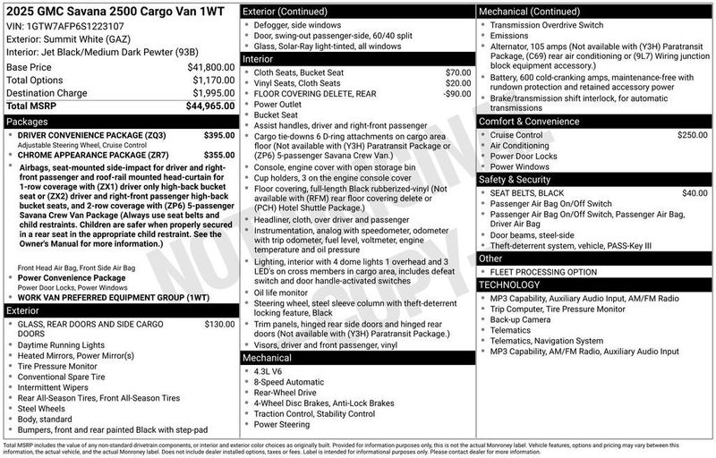 2025 GMC Savana Cargo Van RWD 2500 135" - 23059396 - 5