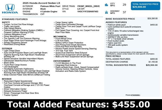 2025 Honda Accord Sedan LX CVT - 22931845 - 2