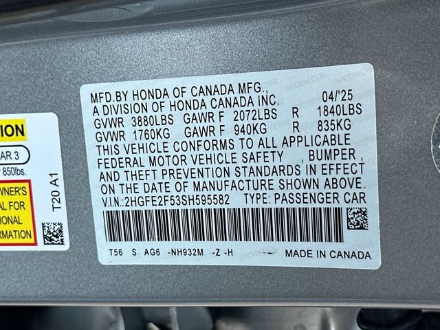 2025 Honda Civic Sedan Sport CVT - 22978462 - 20