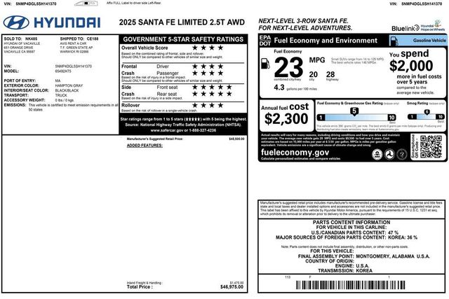 2025 Hyundai Santa Fe Limited AWD - 23074547 - 2