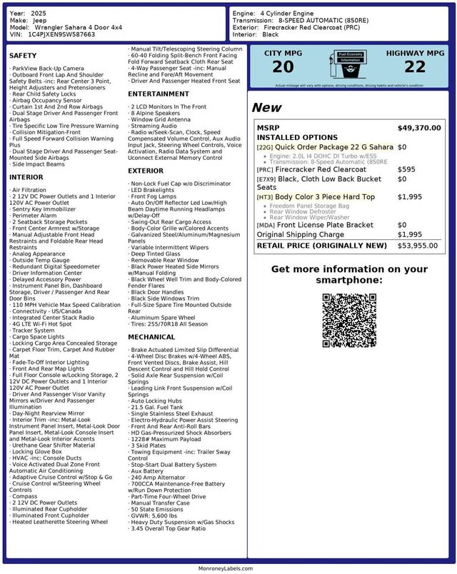 2025 Jeep Wrangler Sahara 4 Door 4x4 - 22952910 - 36